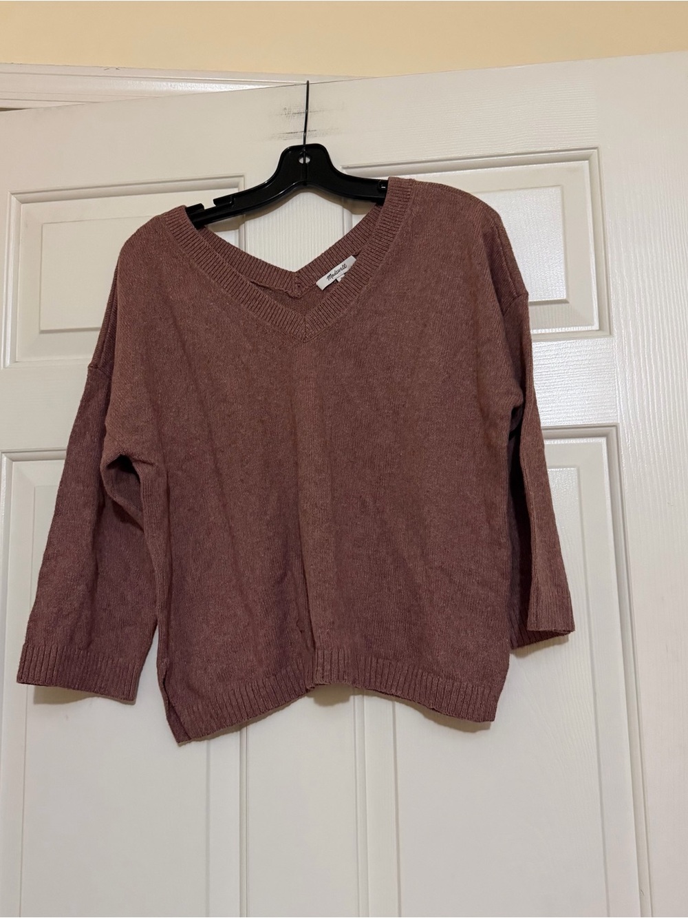 Madewell Heather Mauve-Brown Double V-Neck Boxy Sweater Size Medium M
